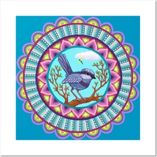 Australian Blue Wren Mandala Posters and Art